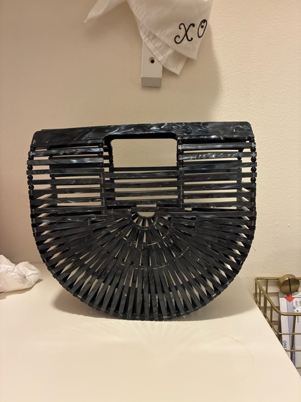 cult gaia Black Slatted Semi-Circle Tote